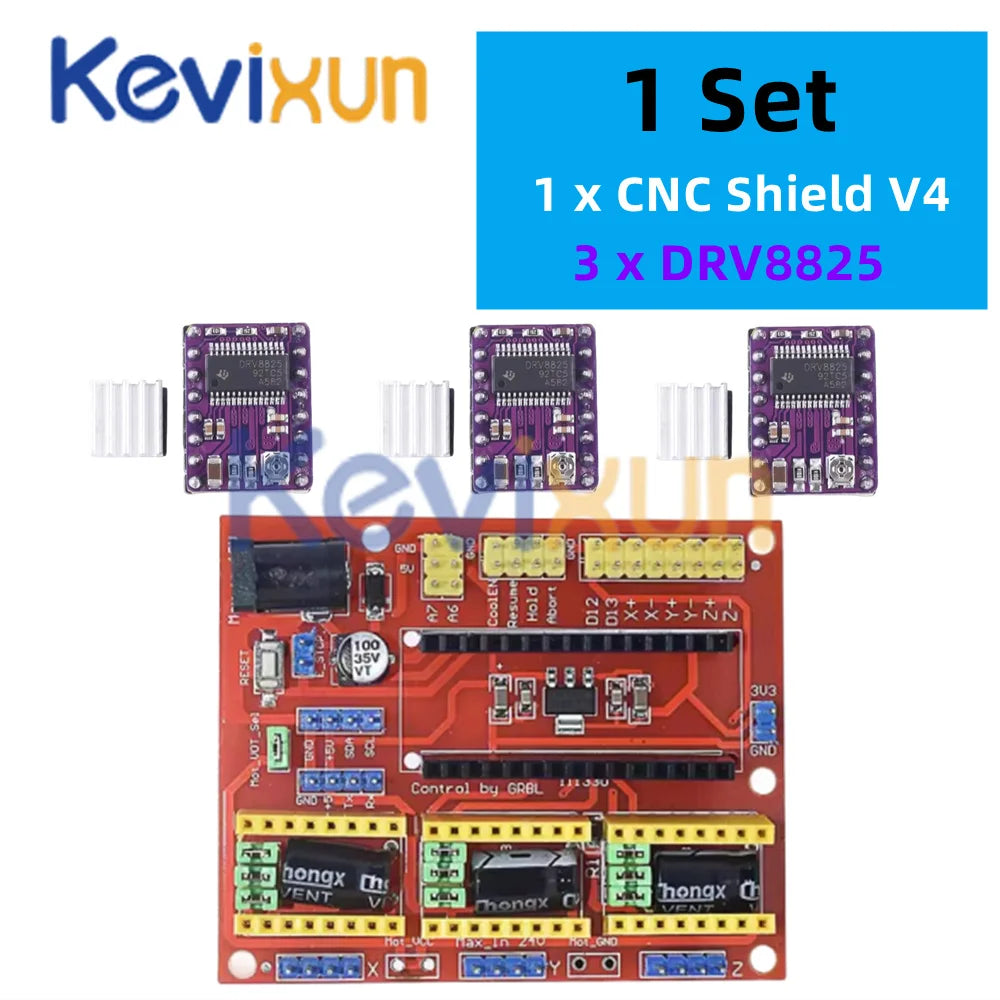 1SET 3DV4 CNC Shield V4 + Nano 3.0 + 3pcs DRV8825 or A4988 Reprap Stepper Drivers Set For Arduino