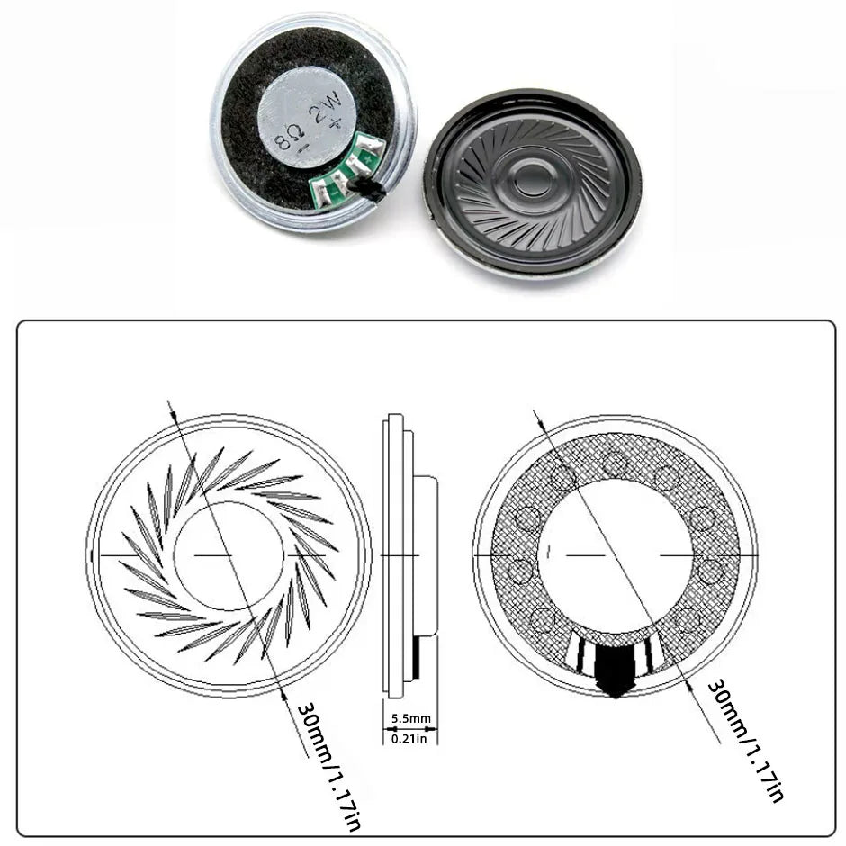 QXNY Mini 8 Ohm 8Ω 2W Horn Loudspeaker Diameter 30mm Loud Speaker Replacement Parts Fist Toy Chanting Machine Radio Momitor