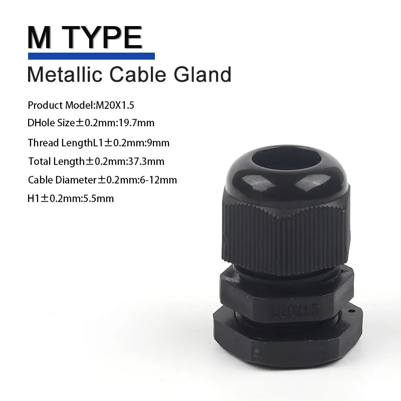 IP68 Waterproof Cable Gland Black Plastic Seal Joint Nylon M12/M16/M18/M20/M22/M25/M27/M30 White Waterproof Cable Connector