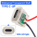 2pin USB Type C 5A Input Type Charging Socket With LED Lights Plate Waterproof USB-C Power Port TYPE-C Female Connector Jack