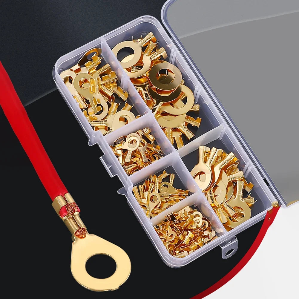 150Pcs M3/M4/M5/M6/M8/M10 Ring-Terminal Wire Quick Connector Terminal Brass Crimp Terminal Assorted Kit