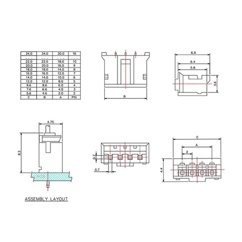 100PCS JST PH 2.0 2P 3P 4P 5P 6P 7P 8P 9P 10P 11P 12 Pin Header PH2.0 2mm Connectors Leads PH-AW PH-Y Curved Pins Male Shell