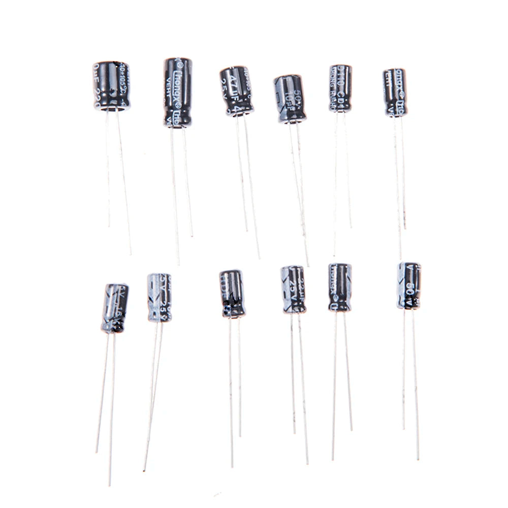 120PCS 12Values Electrolytic Capacitor Kit (0.22μF-470μF 16V-50V) for DIY Electronic Circuit Project 0.22uF 22uF 100uF 33uF 47uF