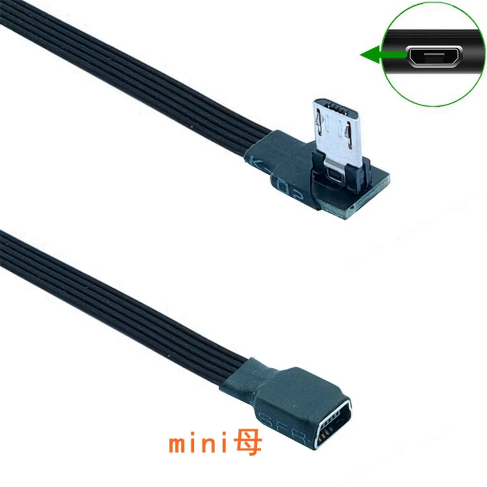 0.1M0.2M0.5M1M mini USB female to micro revolving connector, dash cam adapter cable, T-shaped port to Android navigation extensi