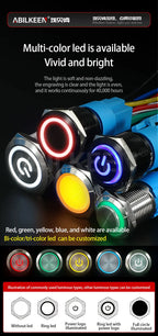ABILKEEN 16/19/22MM LED Ring Light Metal Push Button Switch 1NO1NC/2NO2NC LED Ring Light Momentary/Latching Push Button Switch