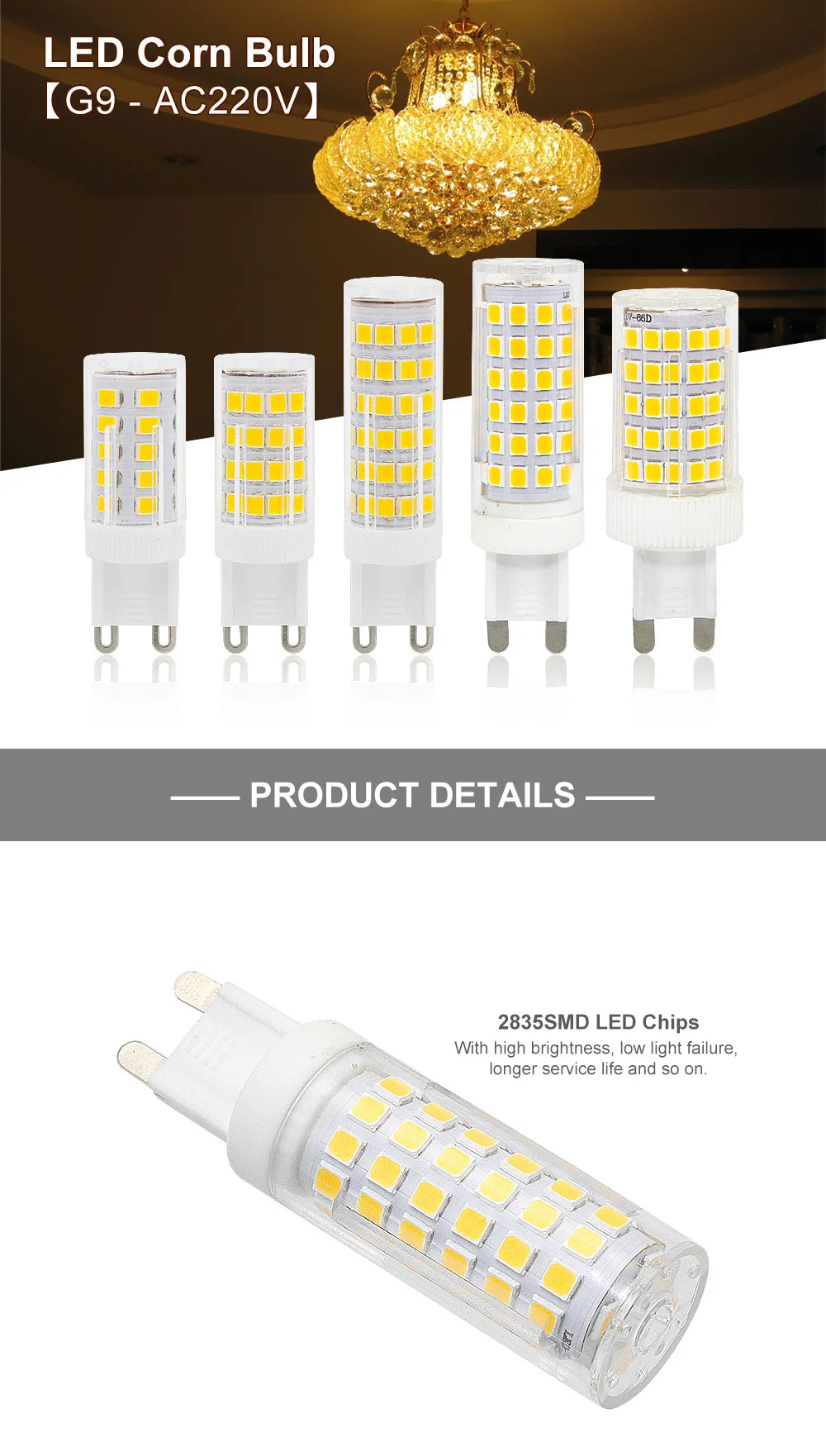 1- 10PCS Super Bright G9 LED Light Bulb 6W 9W 12W 15W 220V Lamp Constant Power Light LED Lighting G9 2835 SMD Bulbs