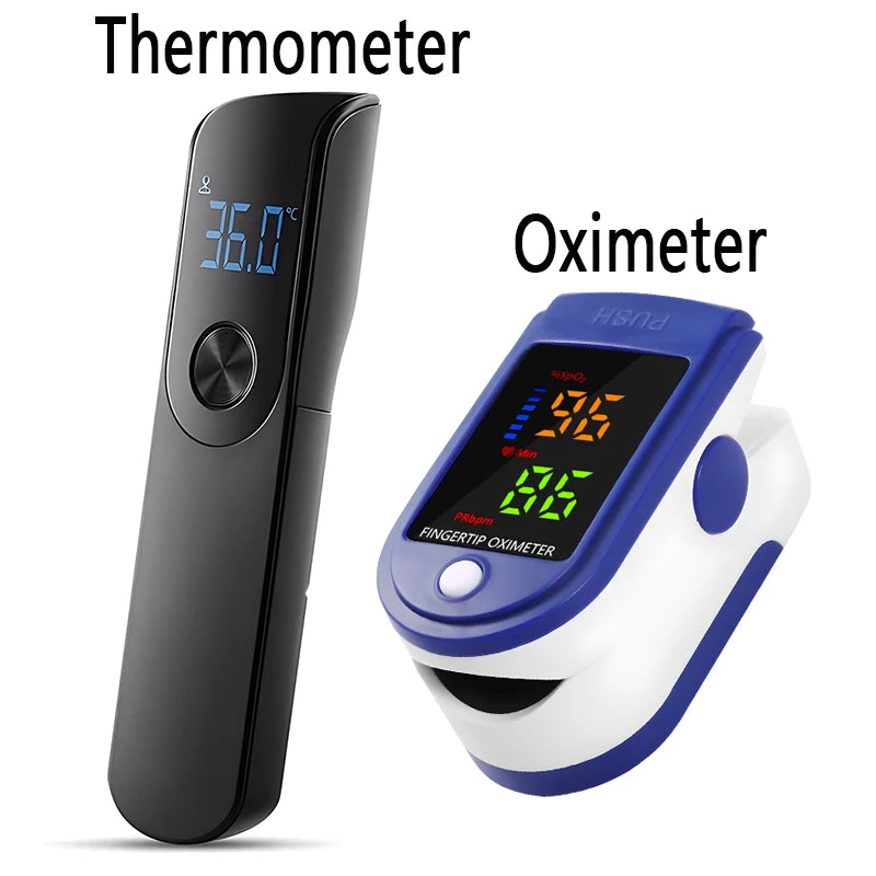 Medical Temperature Test Kit Infrared Thermometer Non-contact Forehead Thermomete or Digital Finger Blood Oxygen Oximeter LED