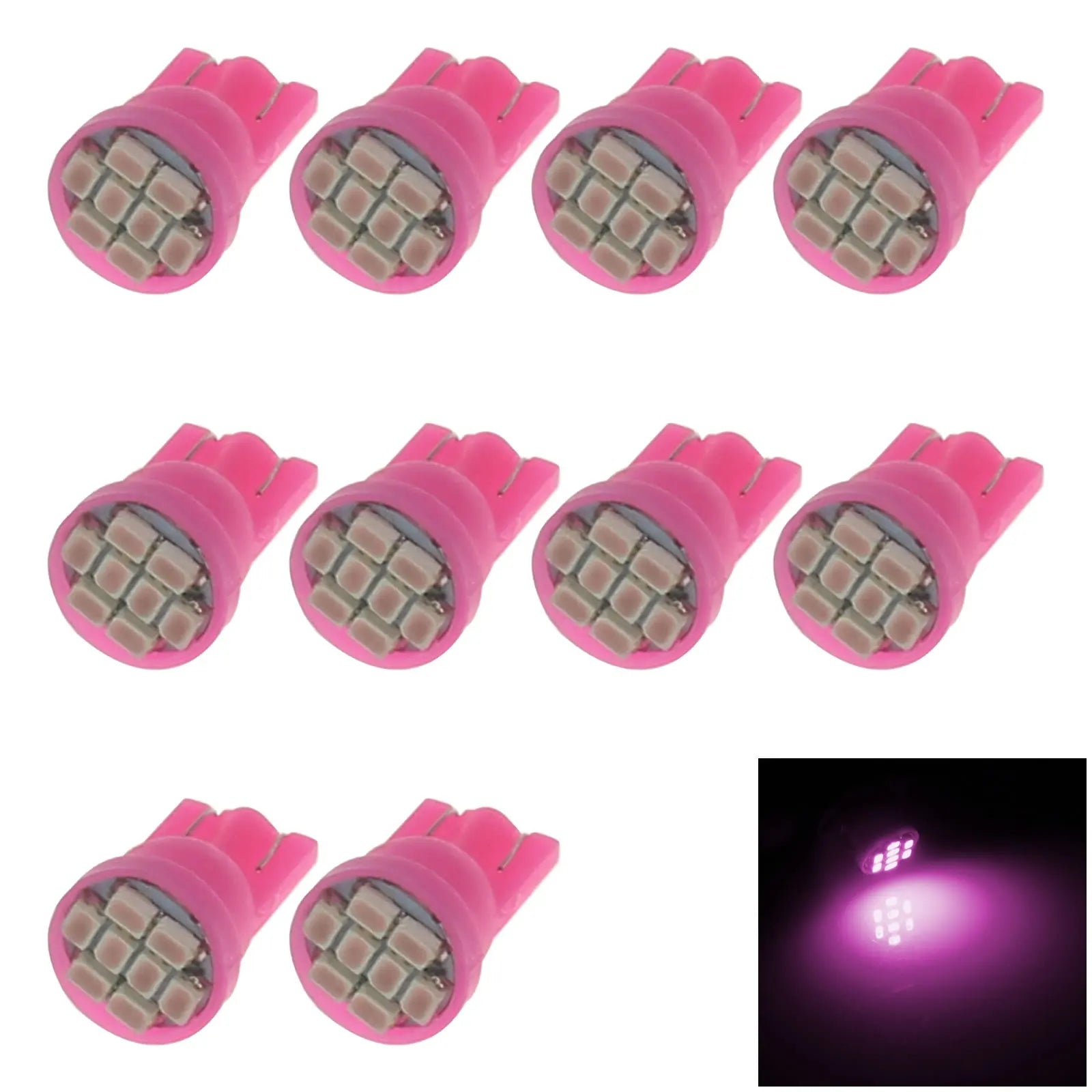 10x Pink RV T10 W5W Reverse Light Backup Bulb 8 Emitters 1206 SMD LED 1252 2450 2652 A037-P
