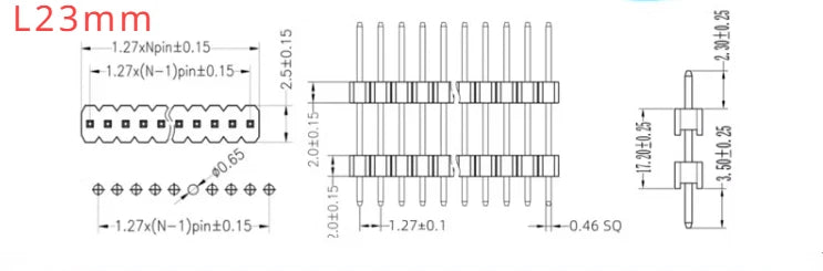 50pcs 1.27mm 1x50P Extra Long Pin L11-15-20-27mm Straight Single Row Double Plastic PCB Board Spacer Male Header Connector