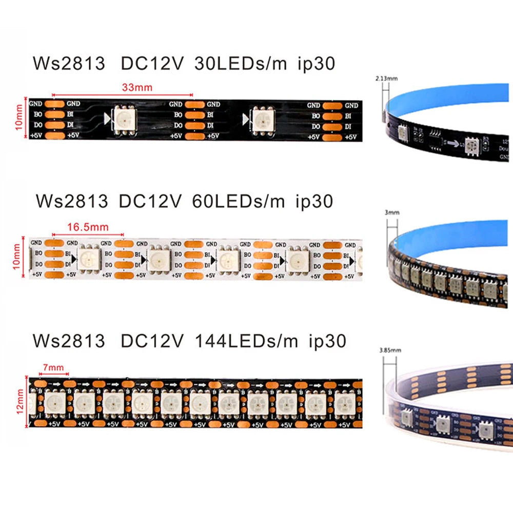 WS2811 WS2812 WS2813 WS2815 DC 5V 12V Color-Changing Addressable and Programmable LED Light Strips for Colorful Lighting