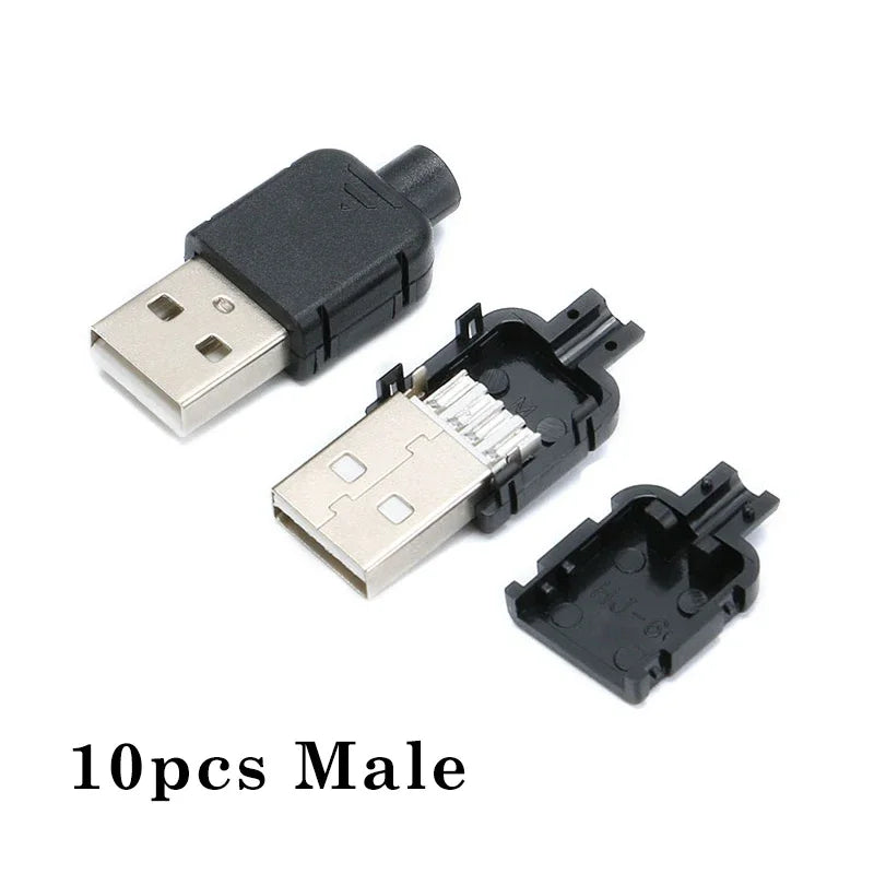 Type A Male Female USB 4 Pin Plug Socket Connector With Black Plastic Cover Type-A DIY Kits