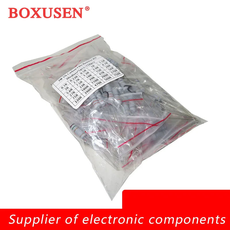 300PCS 150PCS 1W 2W 3W 5W 5% Resistor Kit 30values X 10PCS Carbon Film Resistance 0.1-750 ohm Set 1k-820K 30values X 5PCS