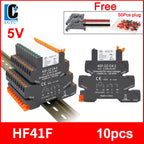 10pcs Slim Relay 5V 12V 24V DIN Rail Mounted Relay Moudle HF 41F SSR 30VDC 250VAC High Frequency Interface Relay With Led 6A