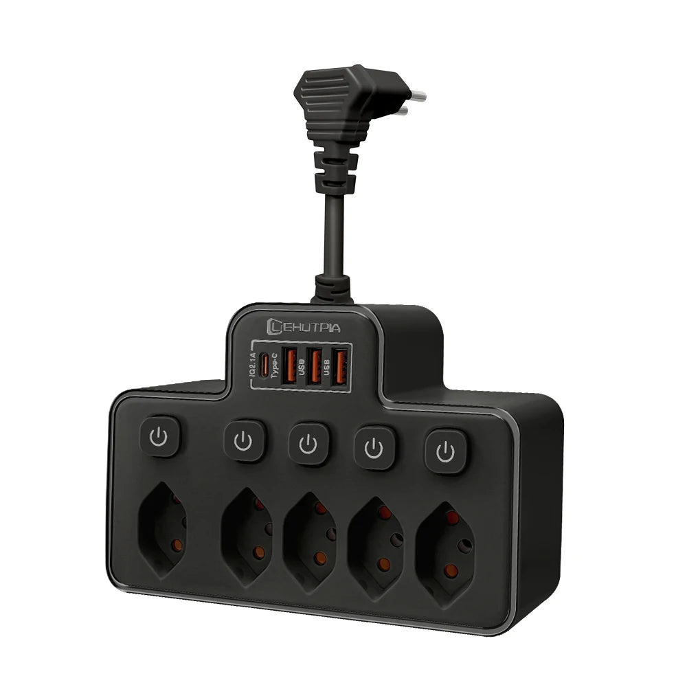 Switzerland AC Plug Independent Switch Multitap Wall Mounted Power Strip With USB Type C Ports Charging Network Filter Adapter