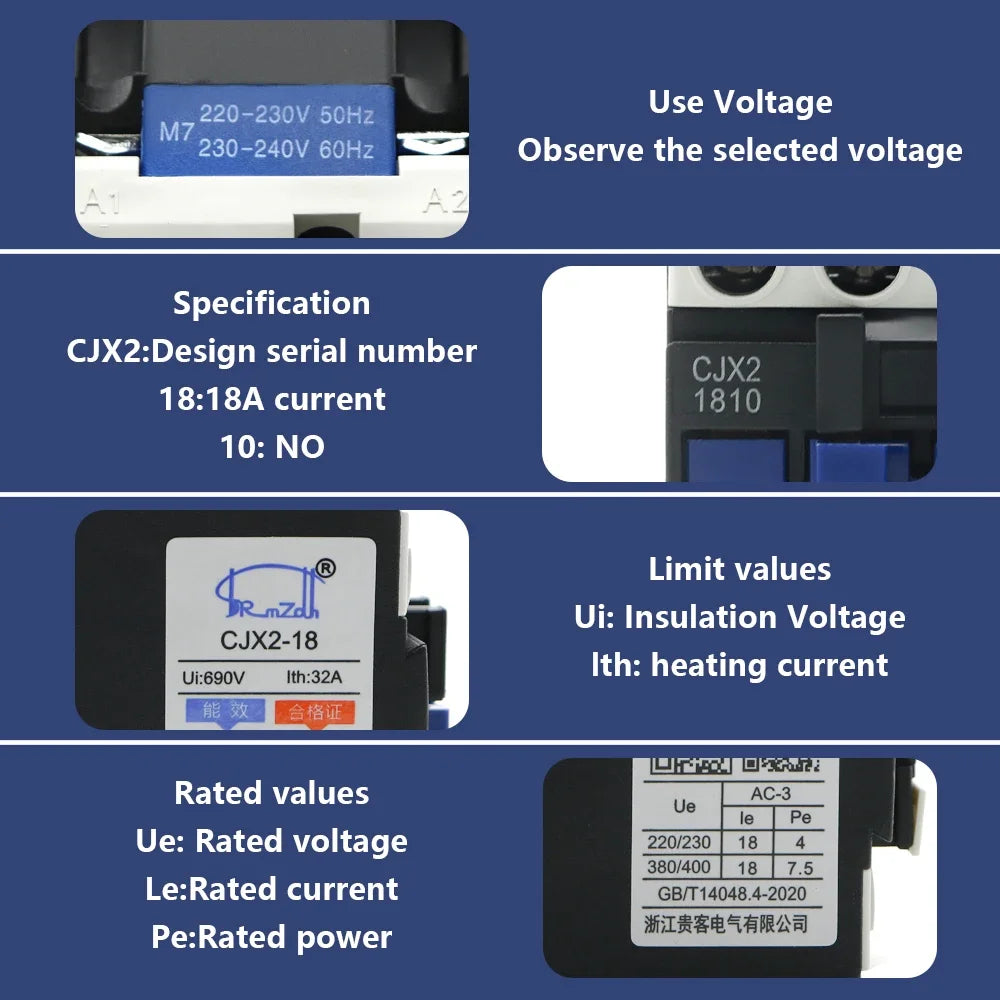 EARU Three Phase LC1 CJX2-1810 18A NO Coil Voltage AC Contactor 380V 220V 110V 24V 50/60Hz Din Rail Mount 3Pole+1NO Normal Open
