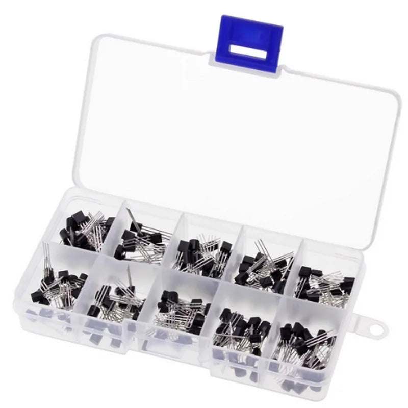 200Pcs Transistor Kit BC327 BC337 2N2222 2N2907 2N3904 2N3906 S8050 S8550 A1015 C1815 PNP/NPN 10 Values TO-92 Transistors Set
