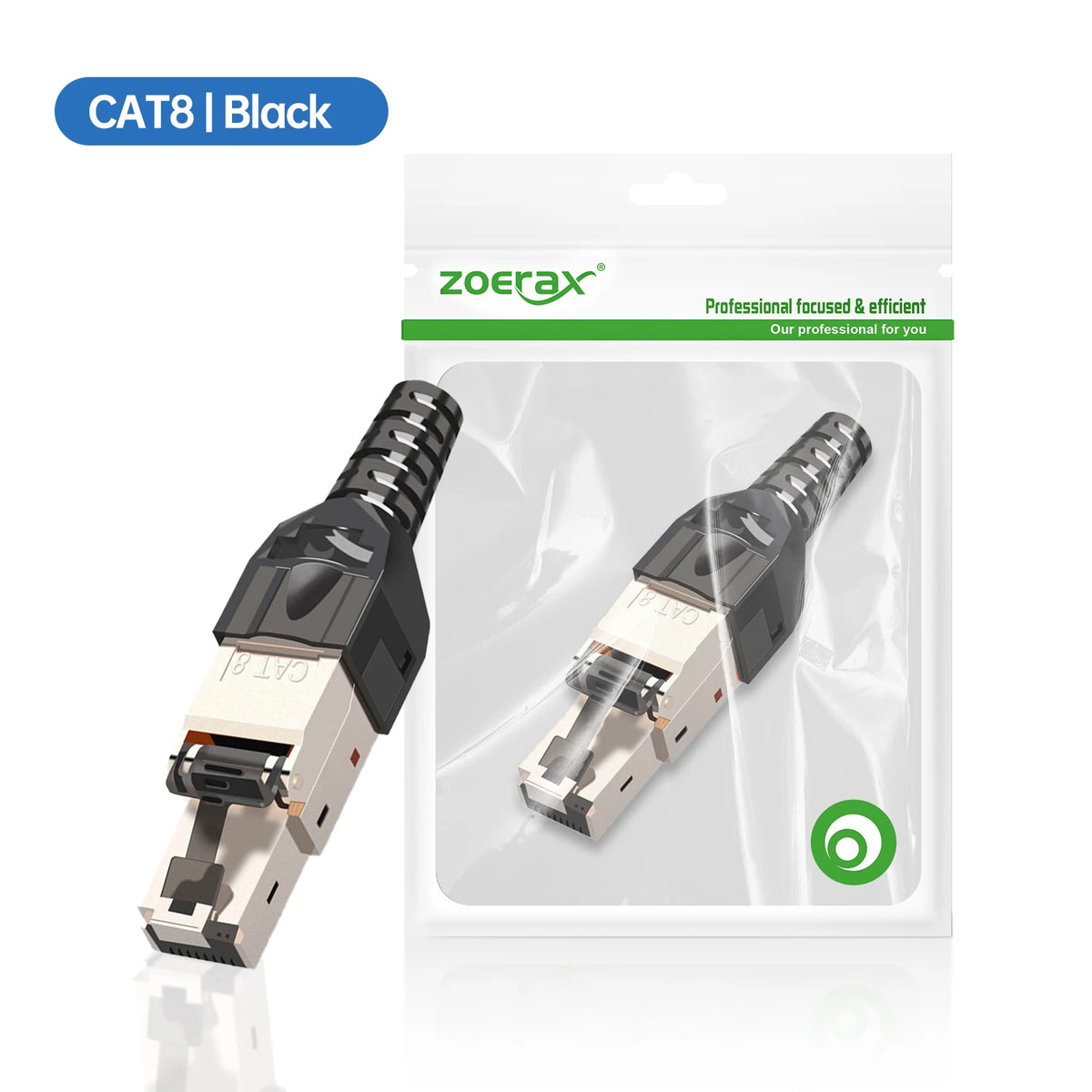 ZoeRax CAT8 /CAT7 /CAT6A Rj45 Connector Plug, Tool Free Shielded RJ45 Ends, Cat8 Field Termination Plug - 40Gbps