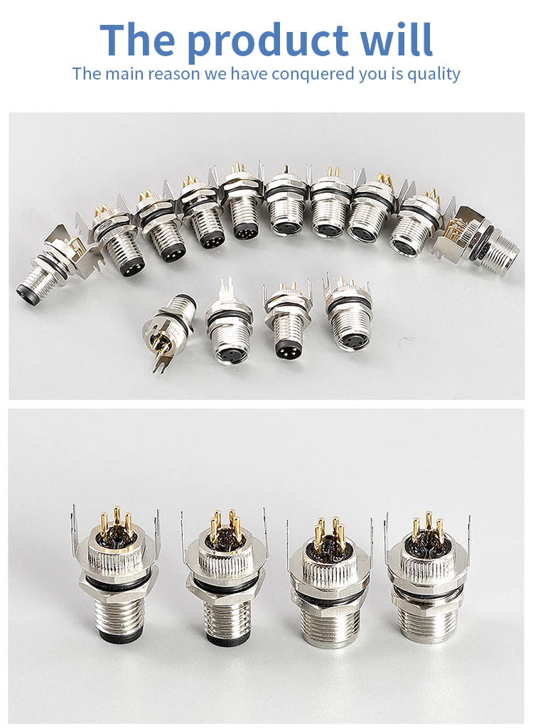 5/10 PCS M8 Male/Female Curved Straight Jack Socket 3 4 5 6 8 Pin Solder IP67/68 Waterproof PCB Panel Connector