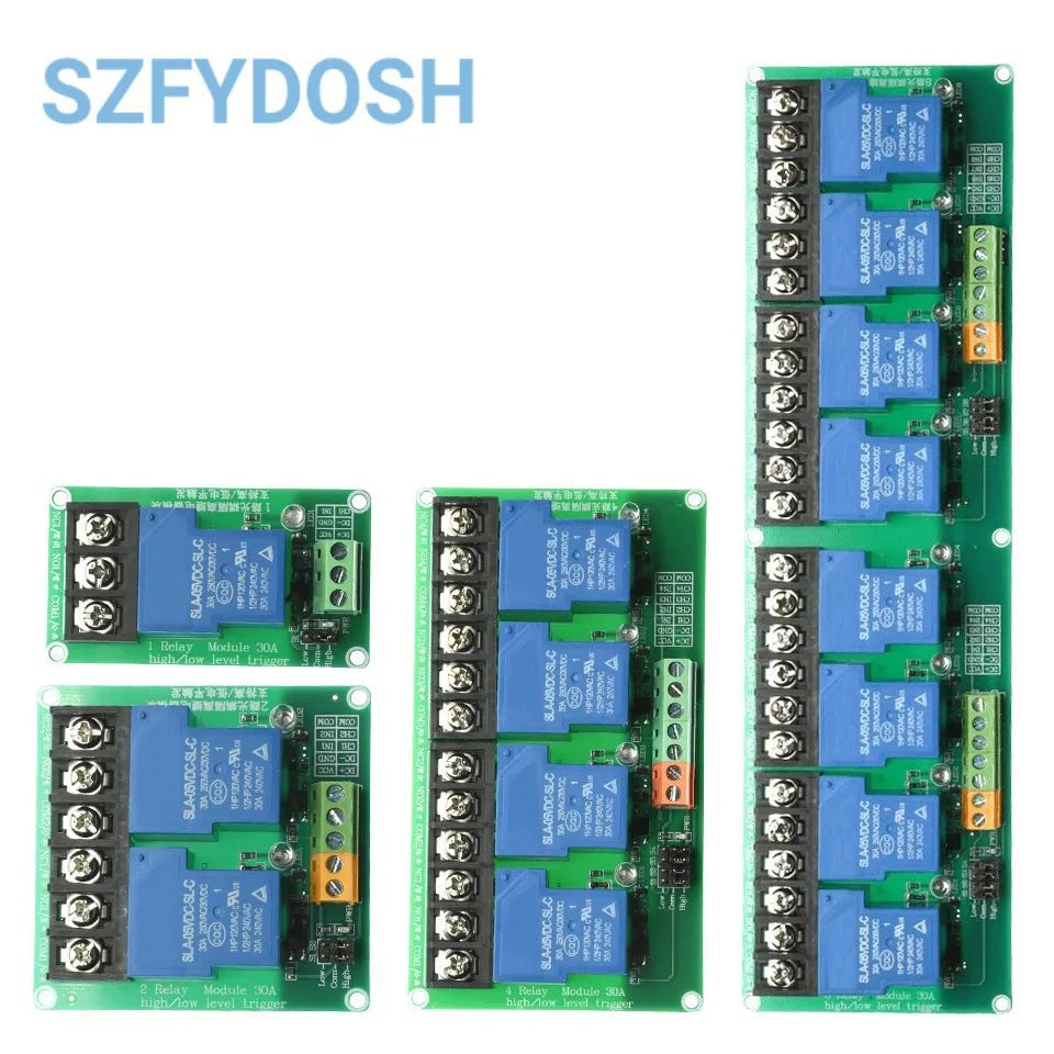 1 2 4 8 Channel Relay Module 30A With Optocoupler Isolation 5V 12V 24V Supports High And Low Triger Trigger