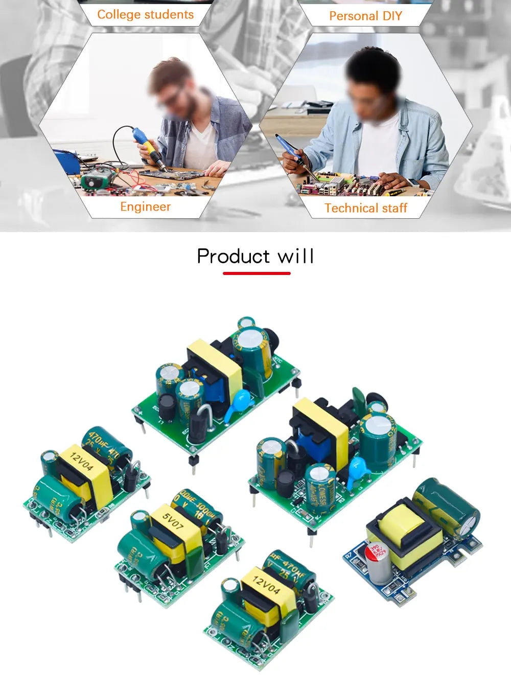 AC-DC 3.3V/5V/12V Precision Buck Converter AC 220v to 5v DC step down Transformer power supply module 1A 12W