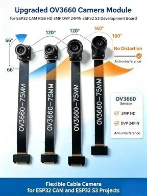 Upgraded OV3660 Camera Module for ESP32 CAM RGB HD 3MP DVP 24PIN ESP32 S3 Development Board 68 120 160 Degrees Anti-interference