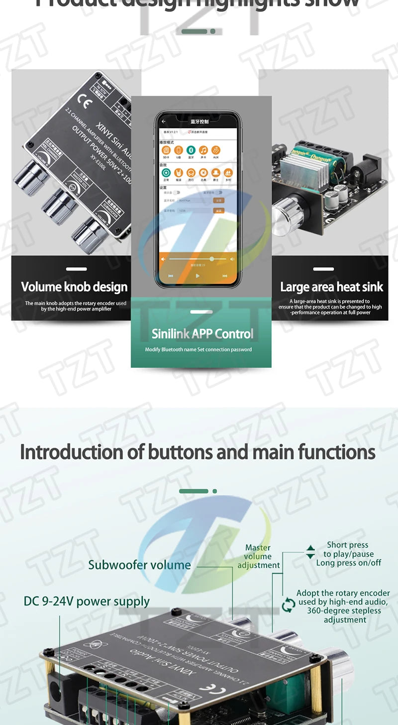 XY-E100H XY-E100L 2.1 Channel Bluetooth Audio Amplifier Board Module 50W+50W+100W Subwoofer With High Fidelity And Sound Quality