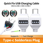 USB Solderless Plug 4Pin 5Pin Connector 66W Super Fast Charging Cable Type C Solderless Small Plug USB C Data Cable Connector