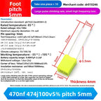 10PCS 100V Correction Capacitor Polypropylene Safety Plastic Film 100V 1nF ~ 470nF 100nf 220nf 10nf 47nf 22nf 1nf 0.47uf 0.1uf