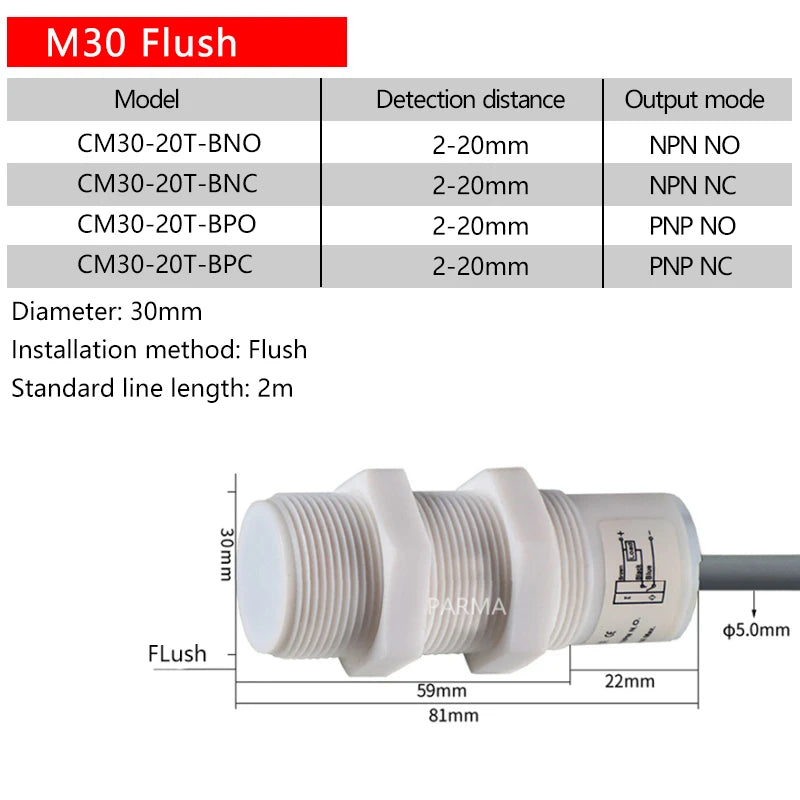M30 Corrosion-Resistant Capacitive Proximity Switch, Non-Metallic Induction Switch Resistant to Strong Acids and Alkalis