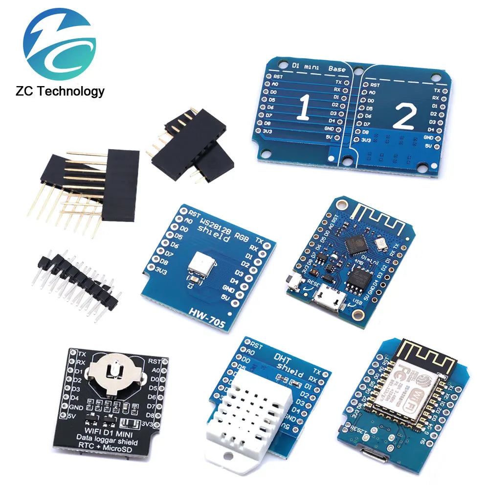 D1 Mini ESP8266 ESP-12F CH340G V2 USB For WeMos Data Logger WIFI Development Board V3.0 NodeMCU Lua DHT22 AM2302 WS2812 RGB