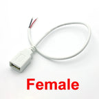 0.3m/1m/2m USB Power Supply Cable 2 Pin USB 2.0 A Female Male Charger Charging Cord Extension Connector DIY White Wire