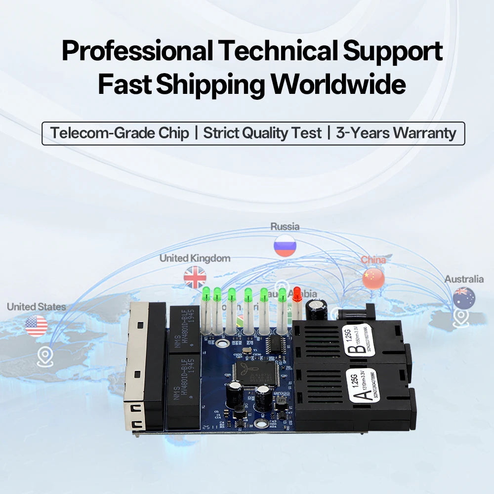 2F4E Gigabit Fiber Media Converter Board 2 SC 4 RJ45 10/100/1000Mbps BIDI 3km for CCTV FTTH **Industrial Automation & Control