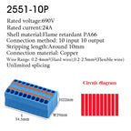 Wire Connectors Push-in Electrical Cable Terminal Block Multiple In Multiple Out Spliceable Mount On Din Rail With Fixing Hole