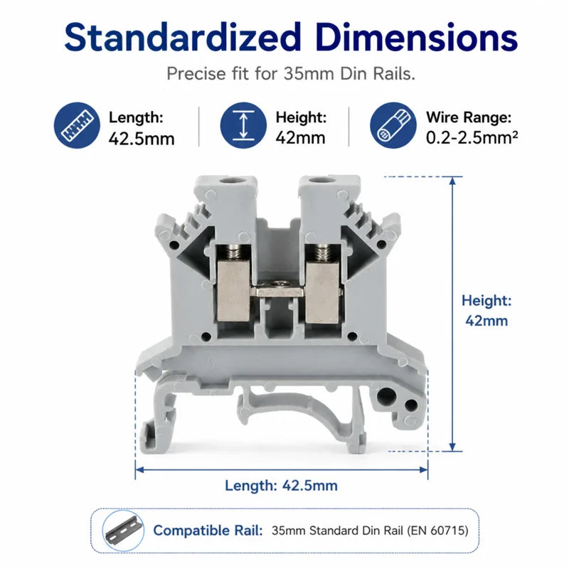 UK 2.5 Terminal Block UK2.5B Screw Connection Connect Strip 2.5B/3N/5N/6N/10N  2.5mm² Cable Electrical Din Rail Wire Connector