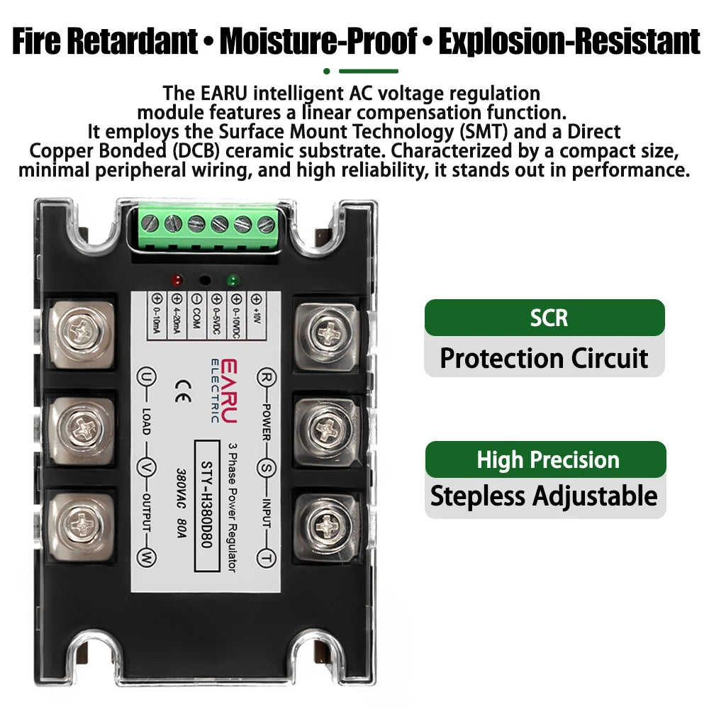 Three Phase AC Voltage Regulating Module Power Regulator Thyristor 380V Solid State Relay Dimming 25A-400A Potentiometer Control