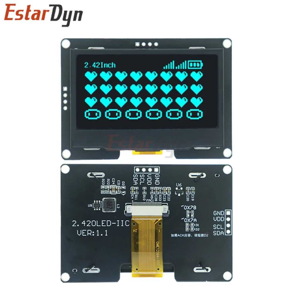 2.4" 2.42 Inch 128x64 OLED LCD Display Module SSD1309 12864 4 Pin IIC I2C Serial Interface for C51