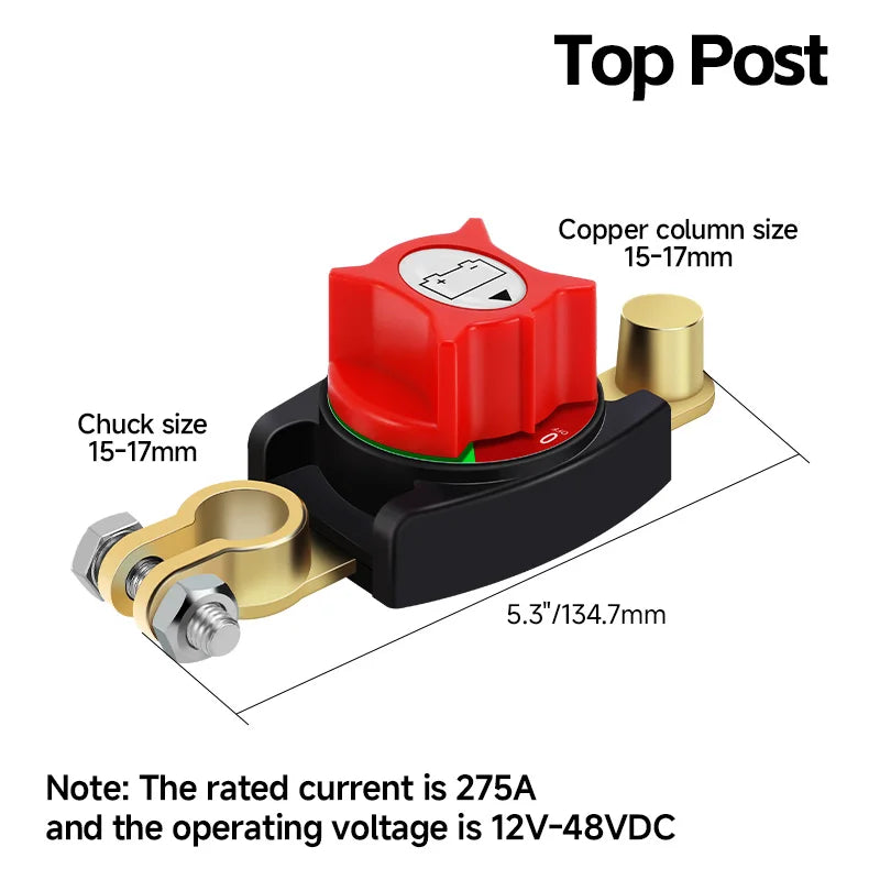 12-48V Car Isolator Disconnect Rotary Switch 275A On/Off Battery Power Cut Master Switch Disconnect Isolator for Car RV Boat