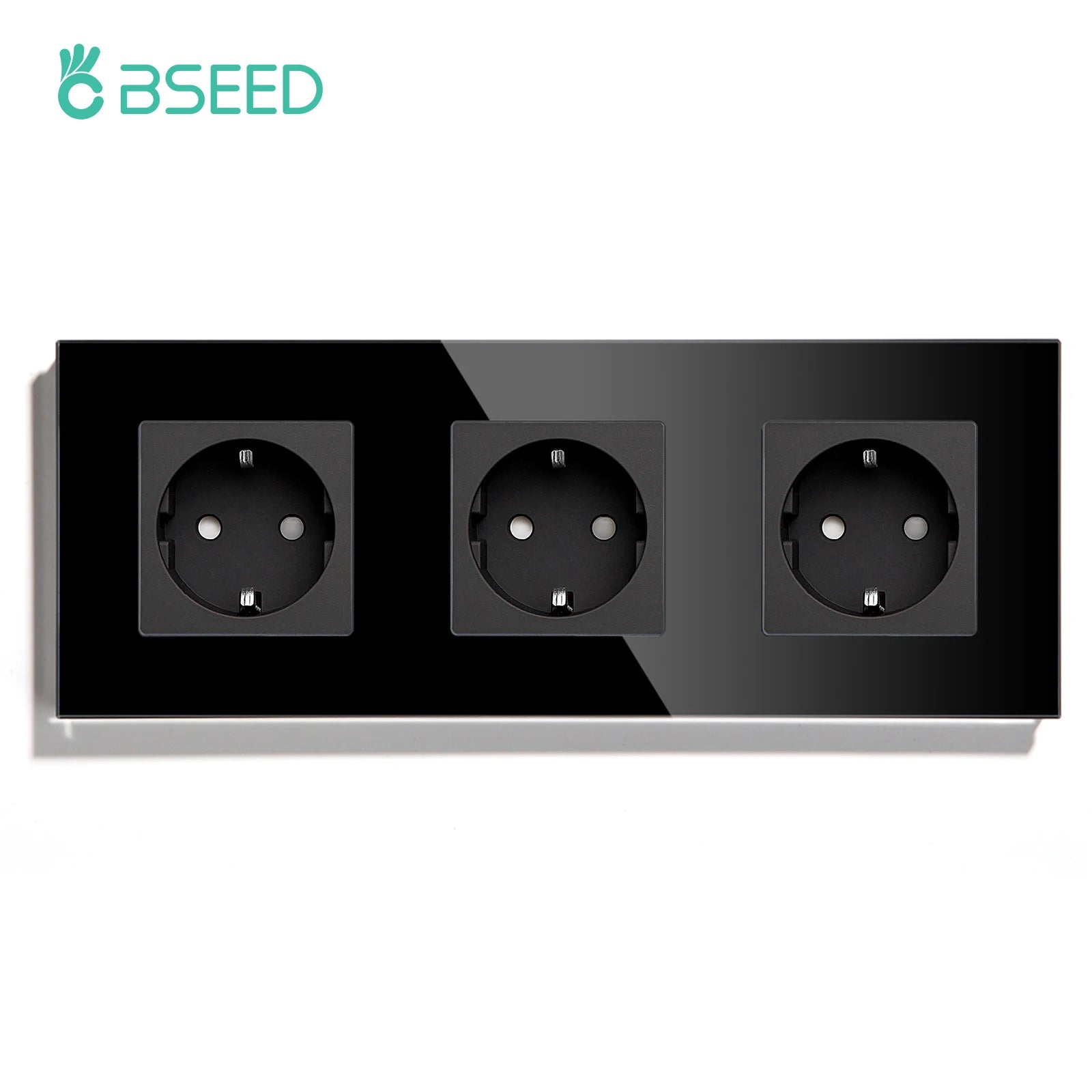 BSEED EU Standard 1/2/3Gang 2Way Wall Touch Switch Light Sensor Switches Wall Socket USB Type-C Crystal Glass Panel 240V Black