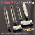 10PCS 0.5mm Pitch FFC/FPC Socket Connector 0.5mm Pitch Locking Vertical SMD Staggered Pins 4P 6P/8P～50P 60P