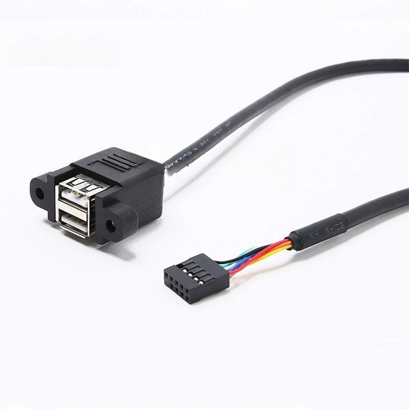1PCS Dual USB 2.0 Type A Female to Motherboard 9 Pin Header Cable with Screw Panel Mount Holes 30cm