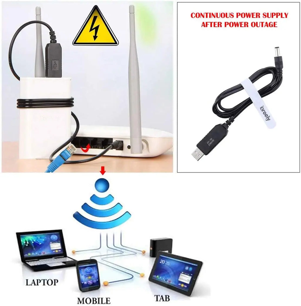 5.5x2.1mm USB DC 5V to 12V 9V Step Up Boost Power Cable for Router Modem WiFi Fan Adapter Converter via Power Bank