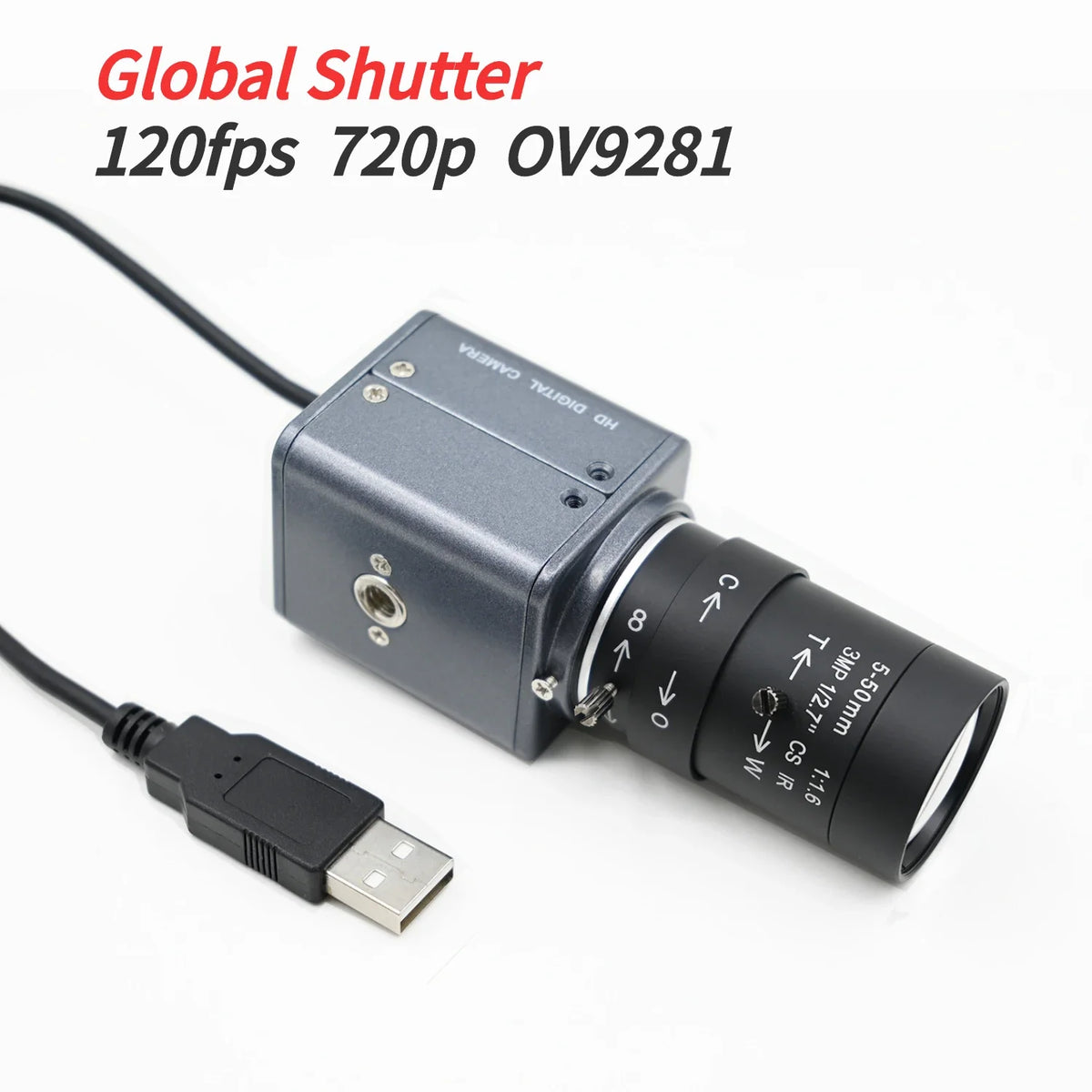 OV9281 Global Shutter,120fps USB Camera 720p Monochrome,Box Webcam 5-50mm/2.8-12mm Varifocal Lens,High Frame Rate Golf Simulator