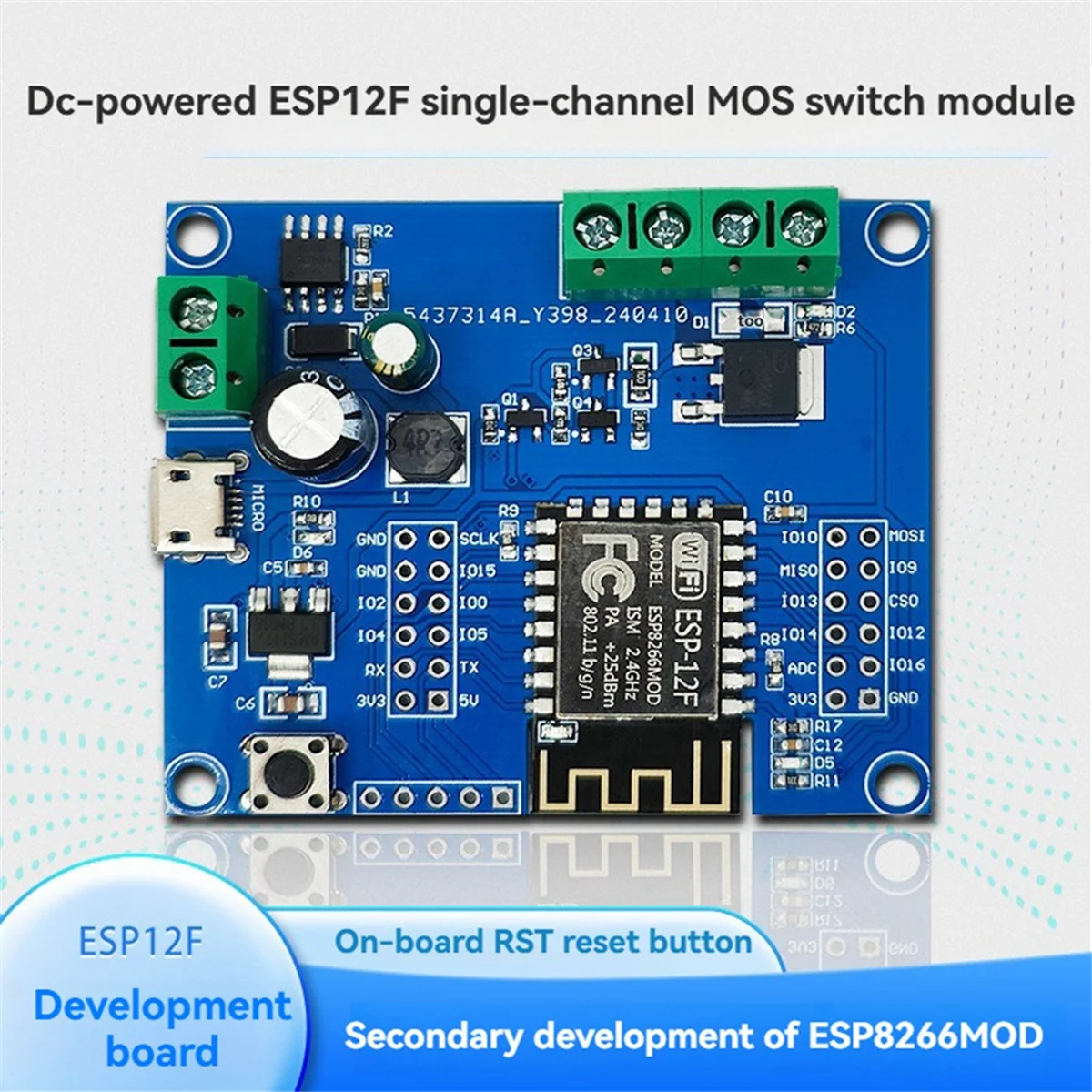 AT59 ESP8266 WIFI Single Relay MOS Switch Control Module ESP-12F Development Board Support DC 5-80V and USB Port Power Supply