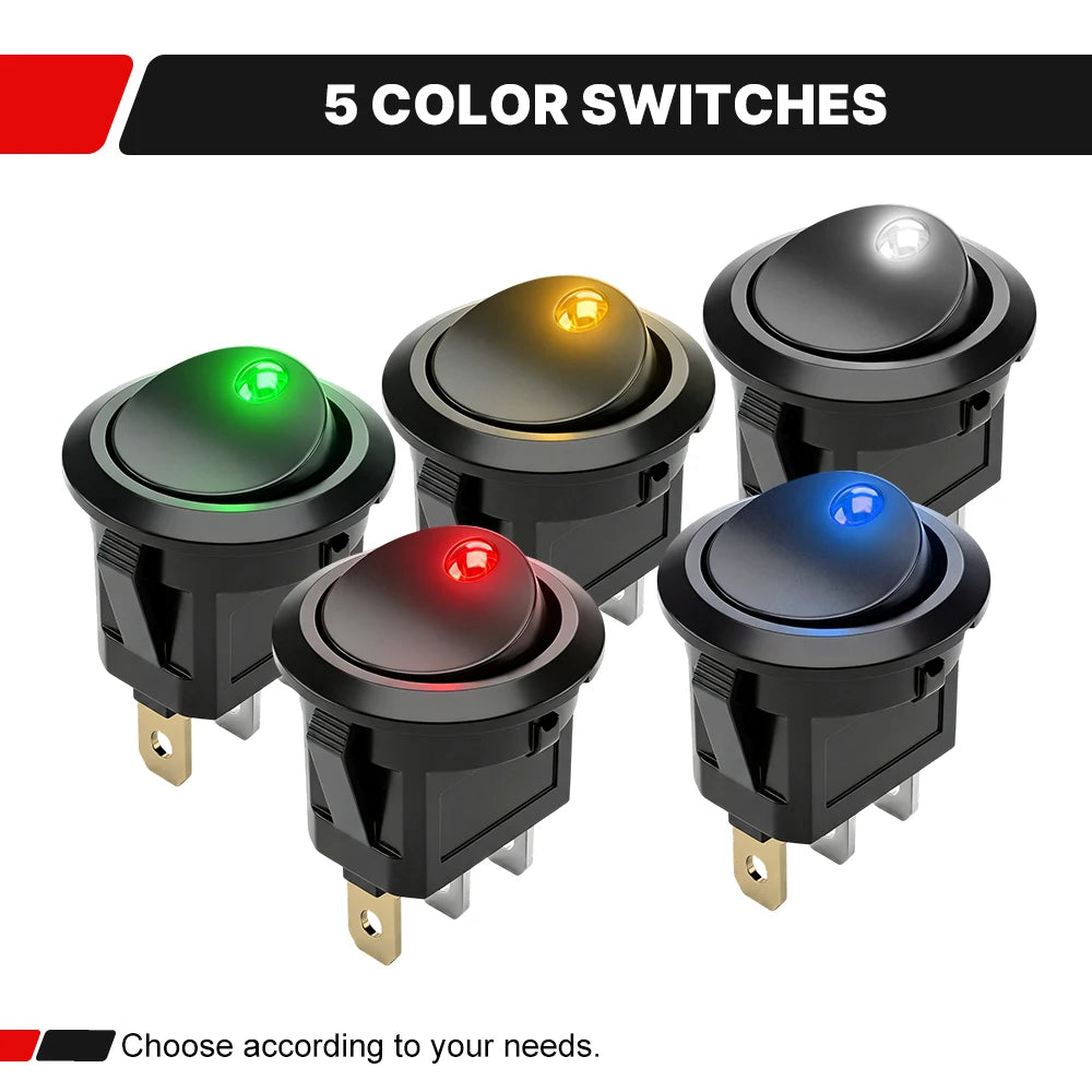 FILN 10Pcs 12V 24V 110V 220V Round Rocker Switch 3 Pin ON OFF LED Lighted Car Dash Boat Marine RV SPST Toggle Switch