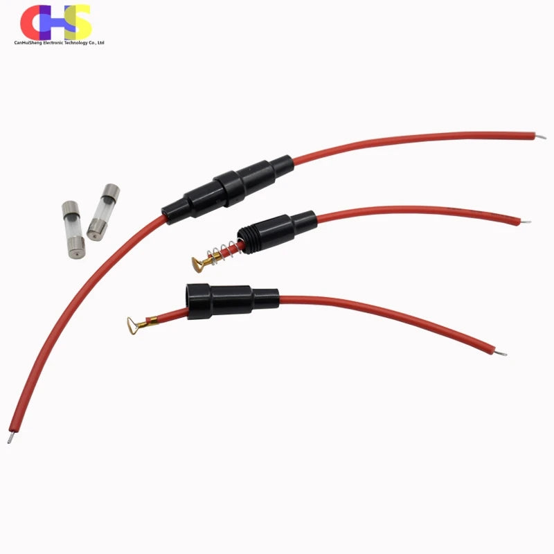 5PCS 20AWG/22AWG Wire Cable 5*20mm Glass Fuse Holder With 5x20MM 250V 0.2A 0.5A 1A 2A 3A 5A 6A 7A 8A 10A 15A Tube Glass Fuses