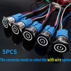 5PCS 16/19/22MM Waterproof Metal Push Button Switch LED Light Momentary Latching Car Engine Power Switch Socket 5V 12V 24V 220V