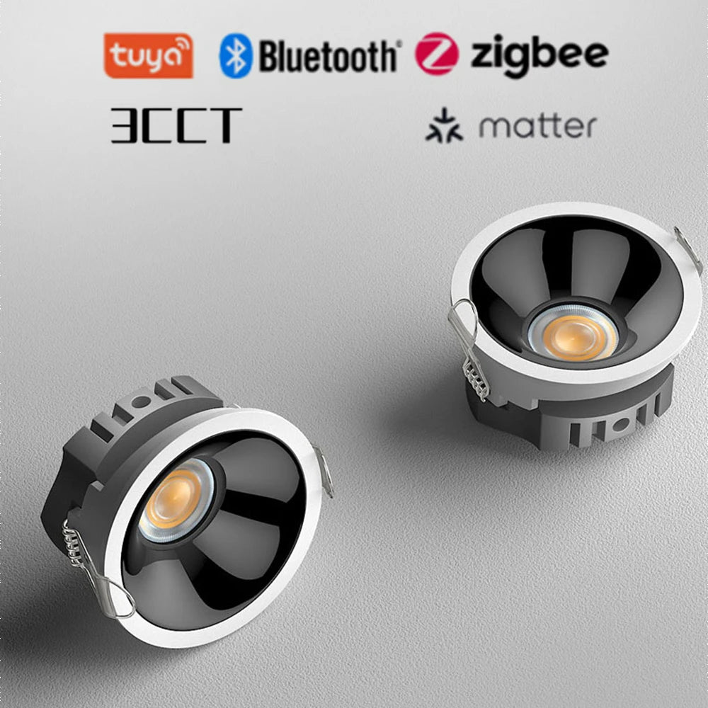 3CCT Tuya Bluetooth/Zigbee Matter Recessed Smart LED COB Spotlight Ultra Thin Anti-glare High CRI 95 Aluminum Ceiling Lamp