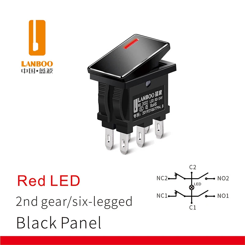 LANBOO 14mm*9mm Series 7Amp High Current Rocker Switch ON-OFF-ON 2/3Position 4/6Pin KCD1  With Red/Green Light  12V24V220V