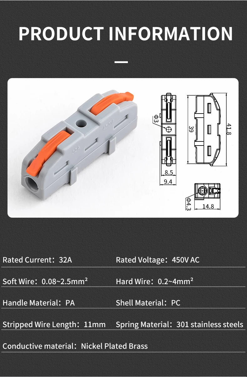 10/20/50pcs Universal Lever Wire Connector Electrical Compact Splicing 1 to 1 Inline Assemblable Terminals Quick Connection