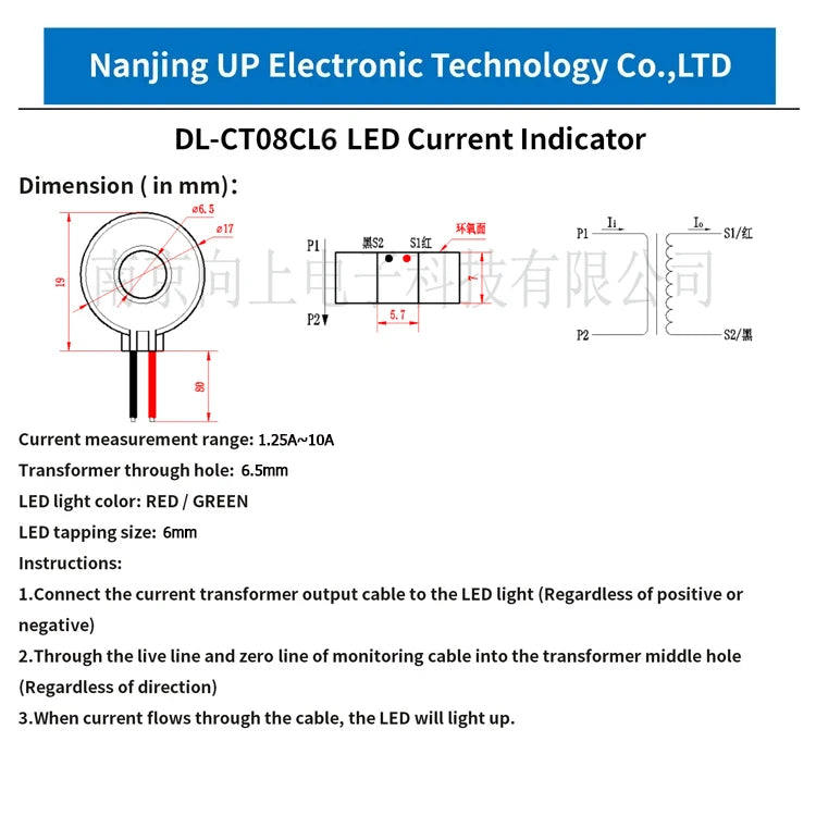 NJXSE Led Current Indicator 5A 20A 30A 50A 100A CT AC Signal Monitor Light Factory Price Current Transformer with Led Indicator